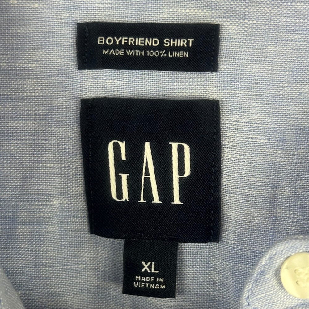 Gap Womens XL Light Blue 100% Linen Long Sleeve Boyfriend Button Down Shirt - Picture 8 of 8